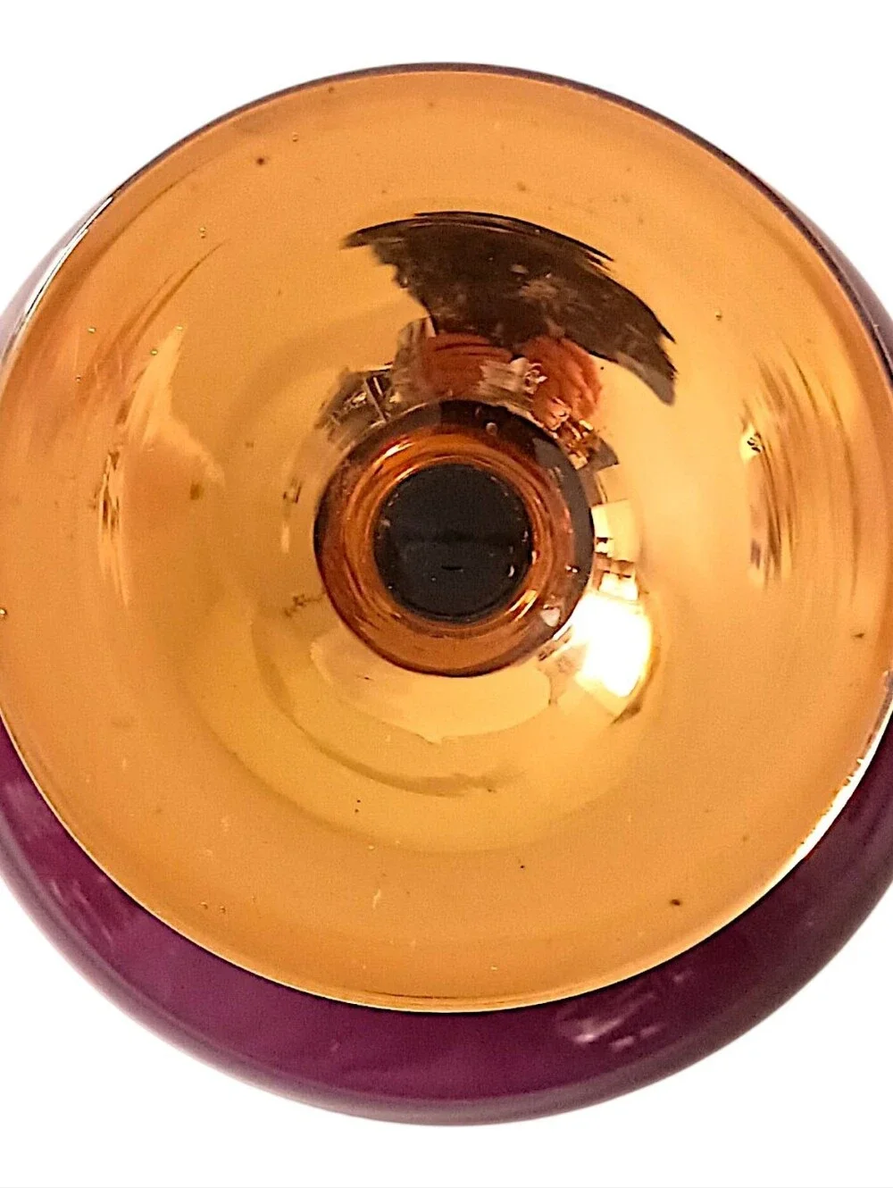 Vtg Amethyst Glass Trinket Dish Pedestal Finial Lid Vanity Gold Gilt Candy Jar